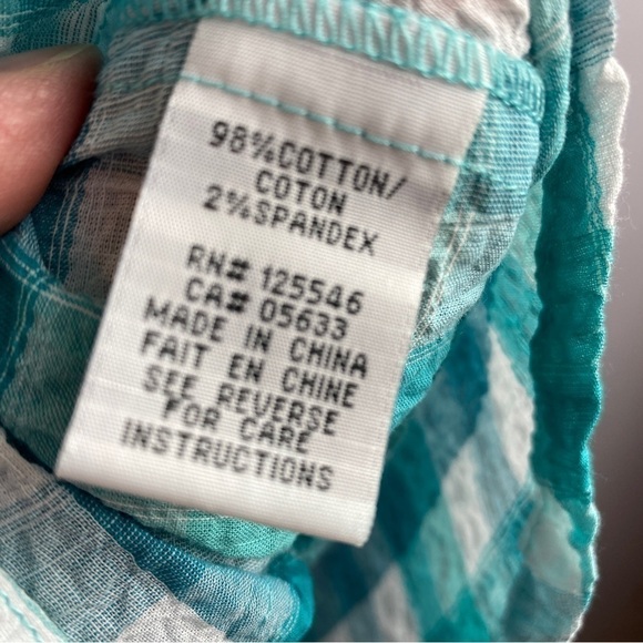 HABITAT Green White Checkered Crinkle Cotton 3/4 Sleeve Top Small - Picture 8 of 10